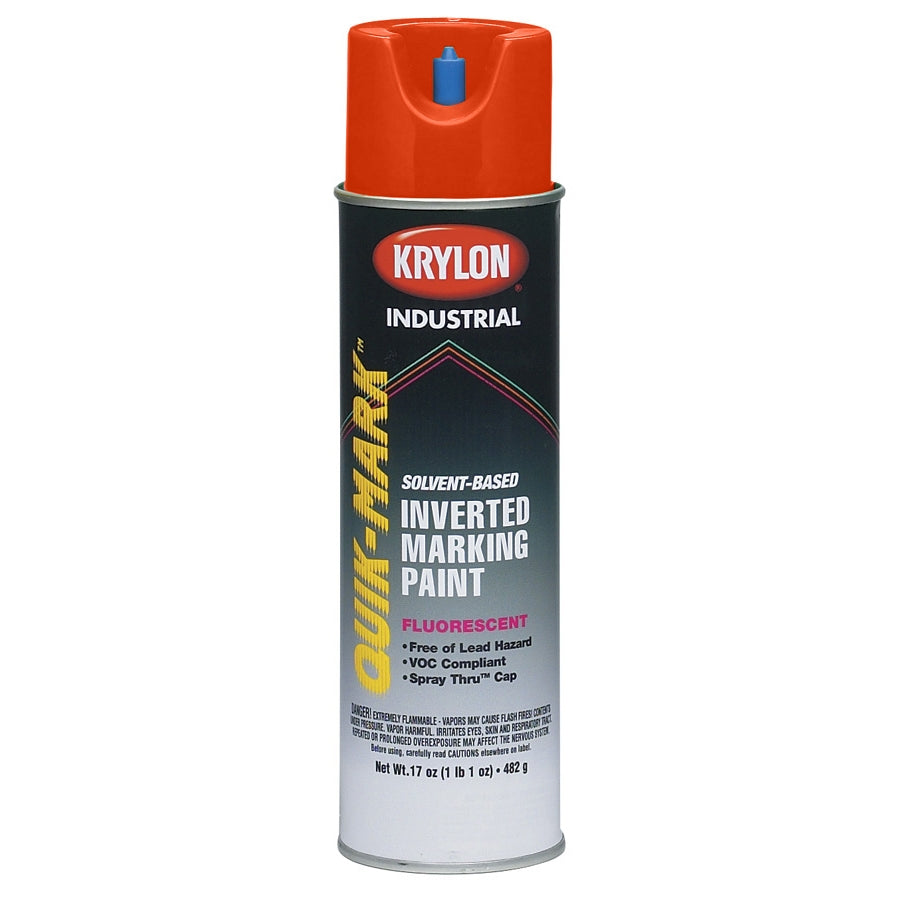 Krylon Industrial Quik-Mark Solvent-Based Inverted Fluorescent Marking Paint (20 oz.) — Fluorescent Red/Orange/Rouge/Orange Fluorescent — 567 g 482 g