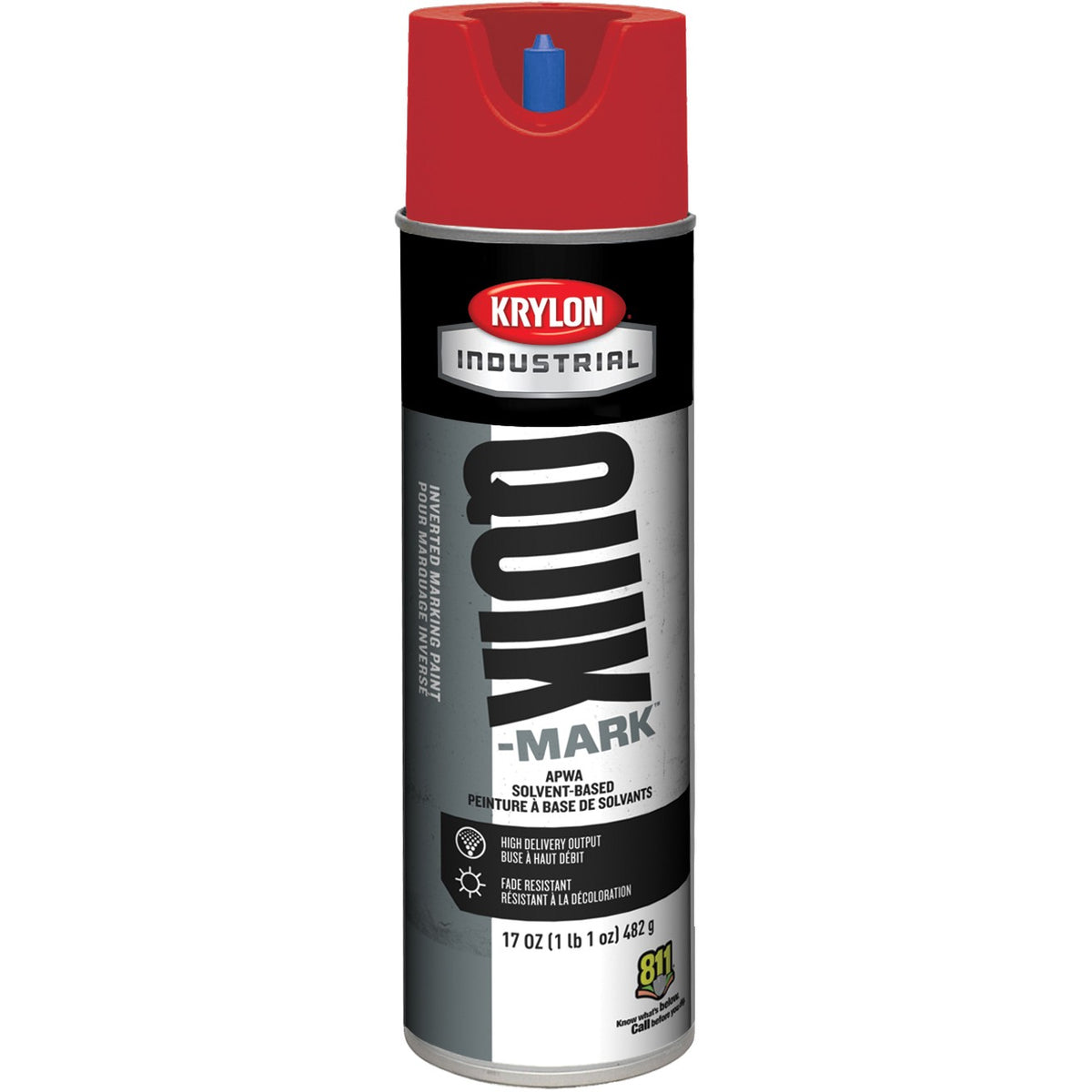 Krylon Industrial Quik-Mark Solvent-Based Inverted APWA Marking Paint (20 oz.) — Apwa Red/Rouge Apwa — 567 g 482 g