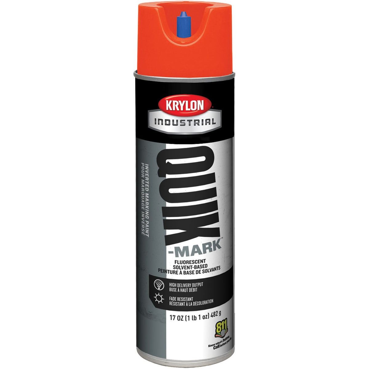 Krylon Industrial Quik-Mark Solvent-Based Inverted Fluorescent Marking Paint (20 oz.) — Fluorescent Safety Red/Rouge Sécurité Fluorescent — 567 g 482 g