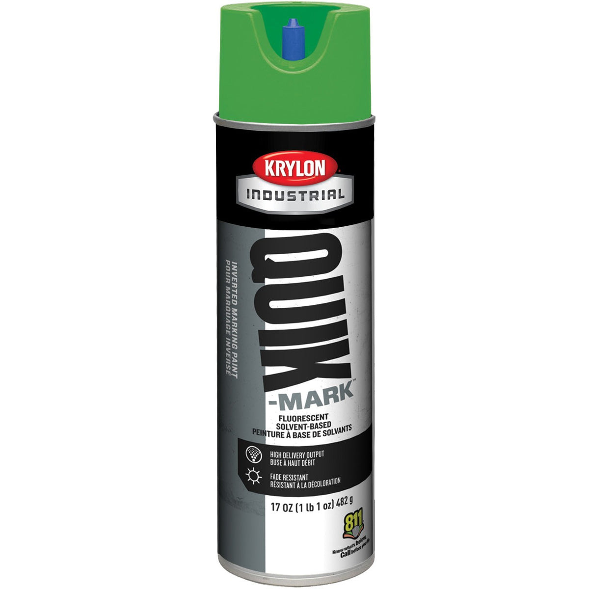 Krylon Industrial Quik-Mark Solvent-Based Inverted Fluorescent Marking Paint (20 oz.) — Fluorescent Neon Green/Vert Néon Fluorescent — 567 g 482 g