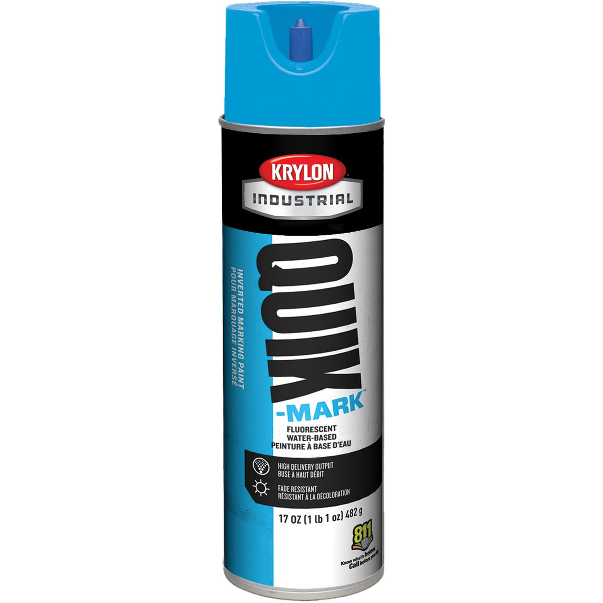 Krylon Industrial Quik-Mark Water-Based Inverted Fluorescent Marking Paint (20 oz.) — Fluorescent Caution Blue/Bleu Attention Fluorescent — 567 g 482 g
