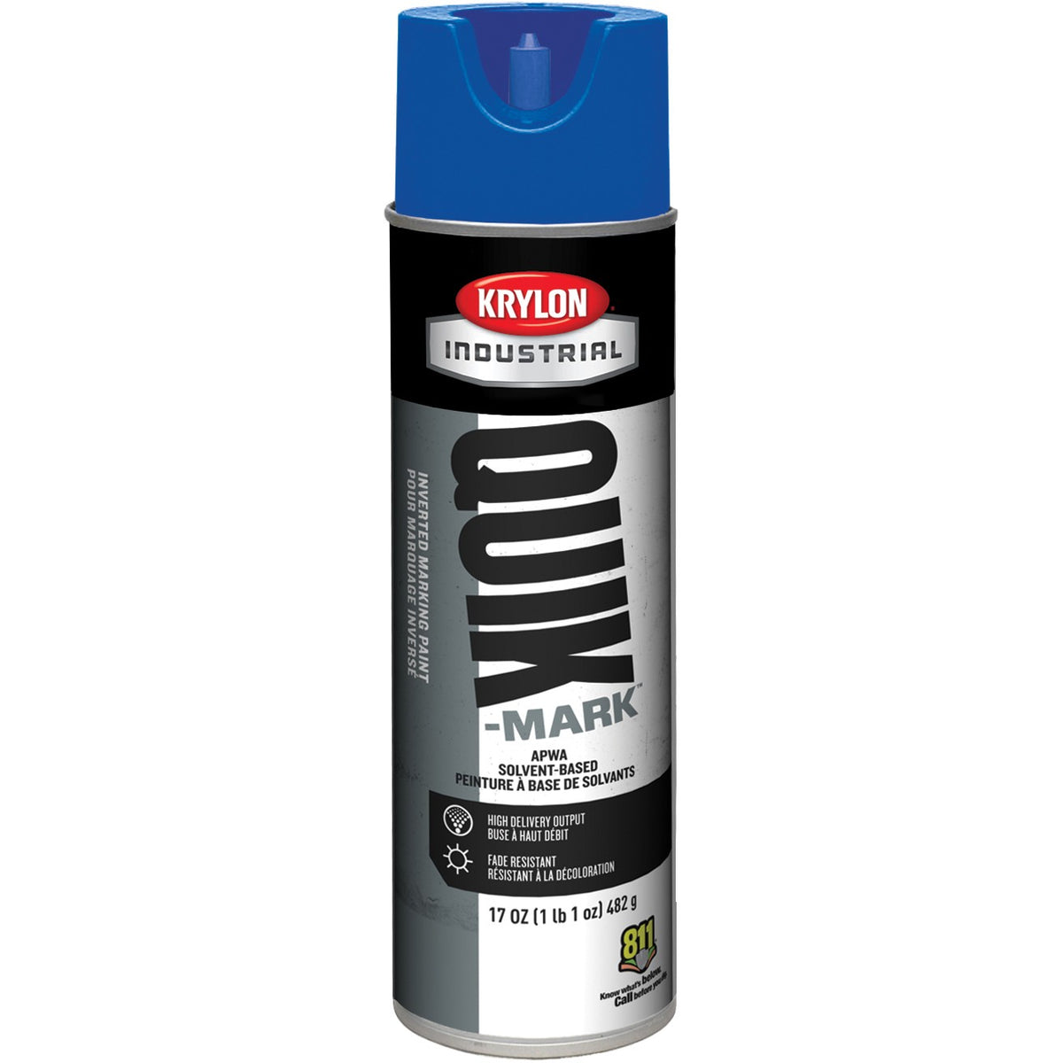 Krylon Industrial Quik-Mark Solvent-Based Inverted APWA Marking Paint (20 oz.) — Apwa Blue/Bleu Apwa — 567 g 482 g