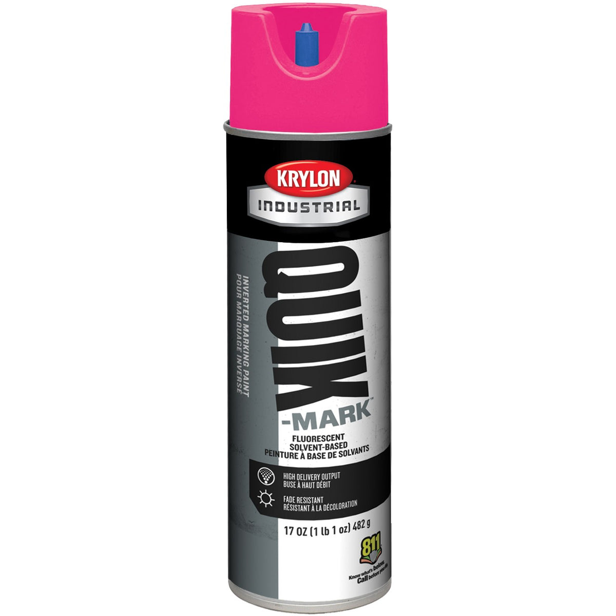 Krylon Industrial Quik-Mark Solvent-Based Inverted Fluorescent Marking Paint (20 oz.) — Fluorescent Hot Pink/Rose Fluorescent — 567 g 482 g