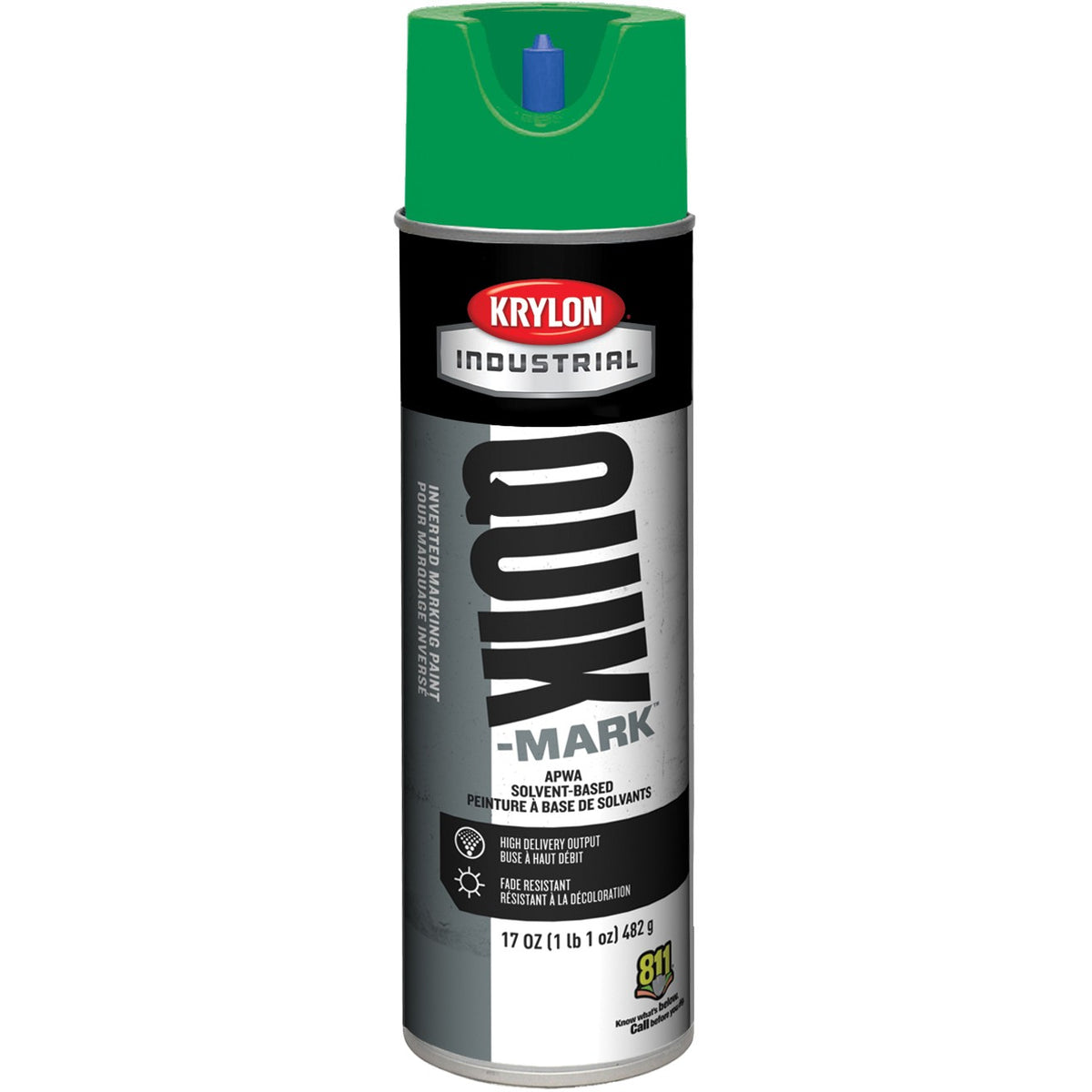 Krylon Industrial Quik-Mark Solvent-Based Inverted APWA Marking Paint (20 oz.) — Apwa Green/Vert Apwa — 567 g 482 g