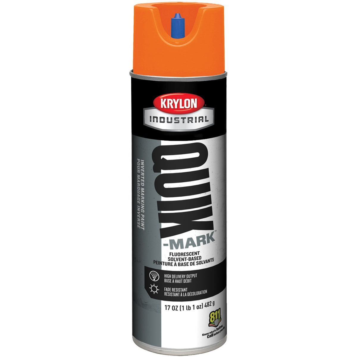Krylon Industrial Quik-Mark Solvent-Based Inverted Fluorescent Marking Paint (20 oz.) — Fluorescent Orange/Orange Fluorescent — 567 g 482 g