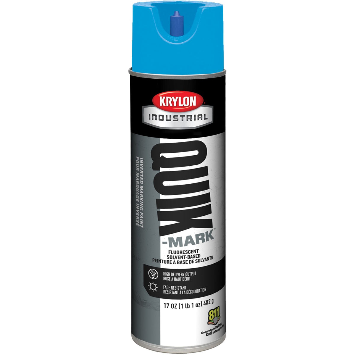 Krylon Industrial Quik-Mark Solvent-Based Inverted Fluorescent Marking Paint (20 oz.) — Fluorescent Blue/Bleu Fluorescent — 567 g 482 g