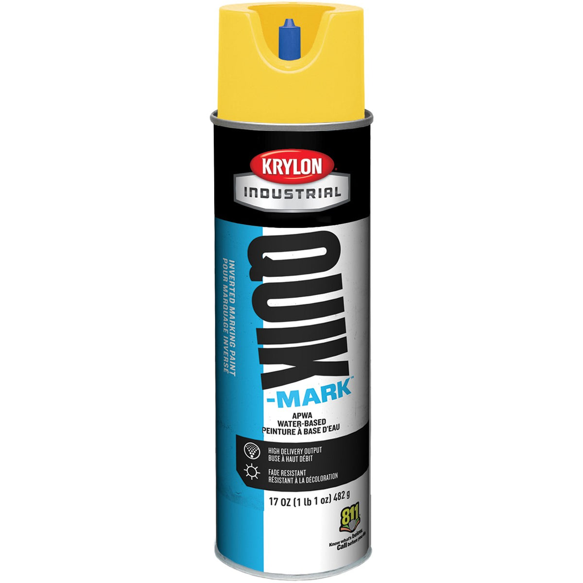 Krylon Industrial Quik-Mark Water-Based Inverted APWA Marking Paint (20 oz.) — Apwa Utility Yellow/Jaune Services Publics Apwa (Sans Plomb) — 567 g 482 g