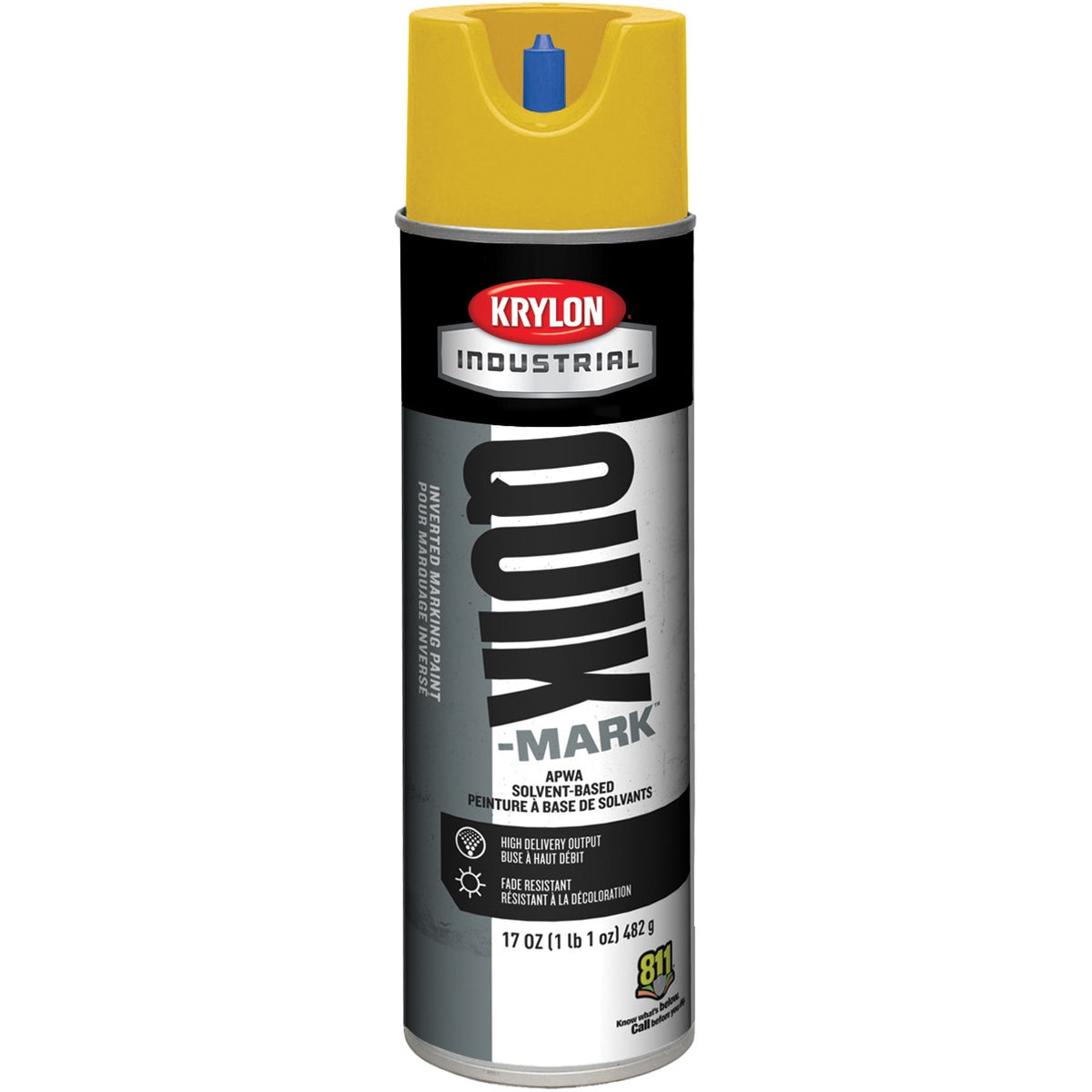 Krylon Industrial Quik-Mark Solvent-Based Inverted APWA Marking Paint (20 oz.) — Apwa Safety Yellow/Jaune Sécurité Apwa — 567 g 482 g