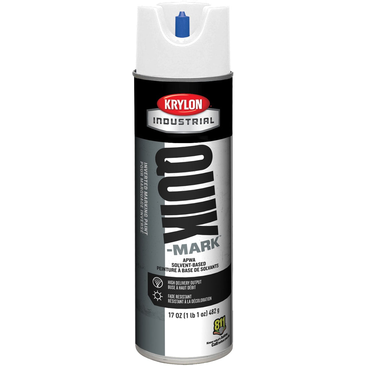 Krylon Industrial Quik-Mark Solvent-Based Inverted APWA Marking Paint (20 oz.) — Apwa Utility White/Blanc Services Publics Apwa — 567 g 482 g