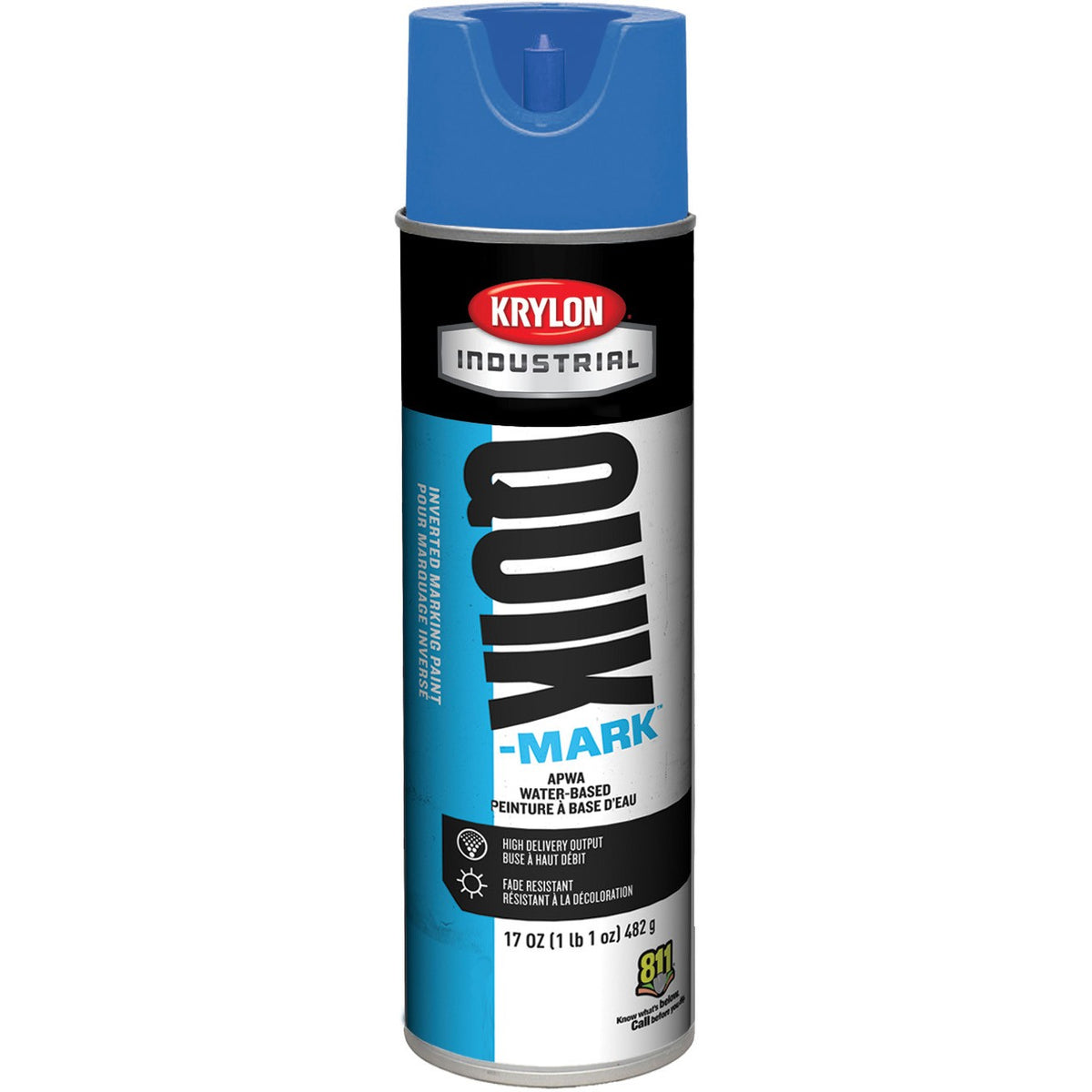 Krylon Industrial Quik-Mark Water-Based Inverted APWA Marking Paint (20 oz.) — Apwa Blue/Bleu Apwa — 567 g 482 g