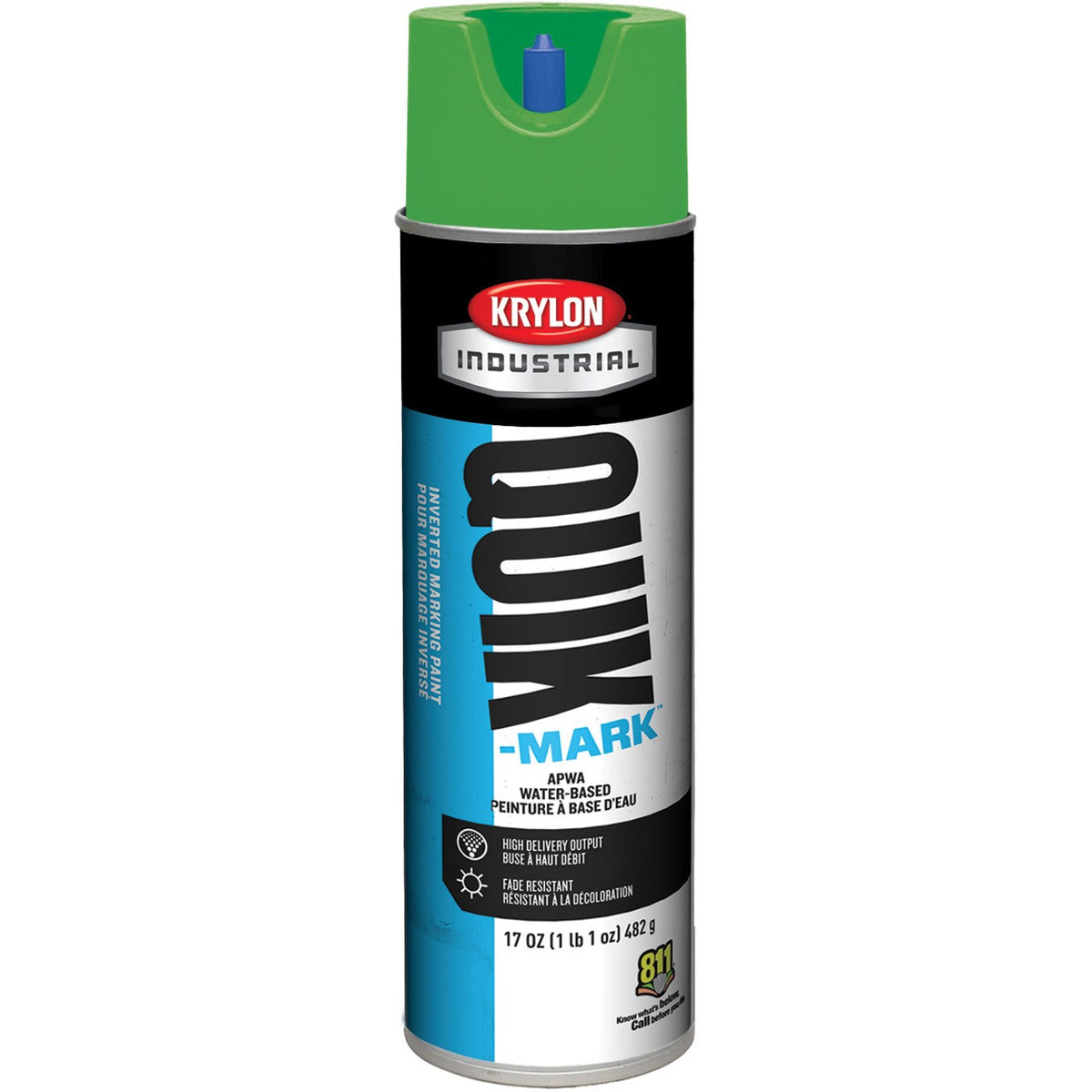 Krylon Industrial Quik-Mark Water-Based Inverted APWA Marking Paint (20 oz.) — Apwa Green/Vert Apwa — 567 g 482 g
