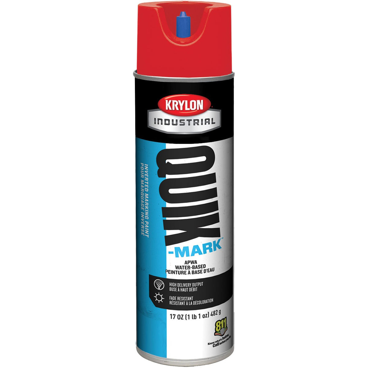 Krylon Industrial Quik-Mark Water-Based Inverted APWA Marking Paint (20 oz.) — Apwa Brilliant Red/Rouge Brillant Apwa — 567 g 482 g