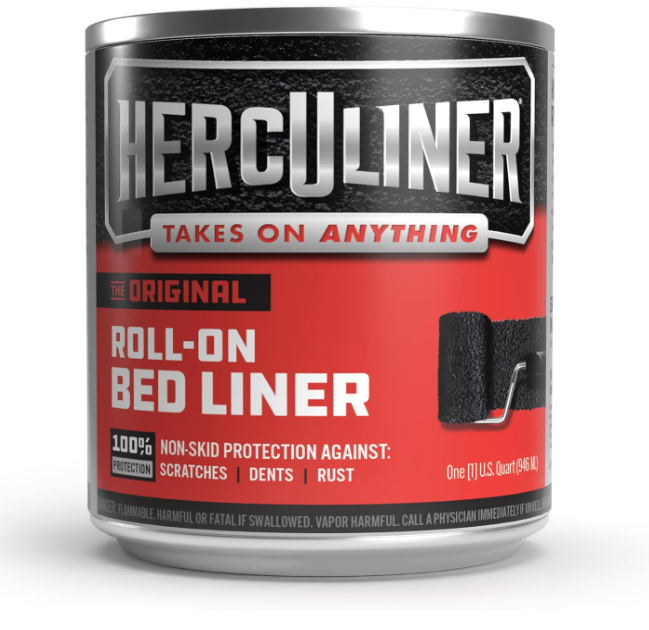 Herculiner Original Truck Bed Liner – Black Roll-On Coating, 1 Quart (DIY Textured Bedliner, Skid-Resistant & Rust Protection)