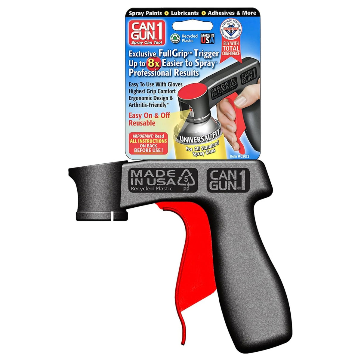 Can-Gun1 reusable black and red aerosol trigger handle, single unit