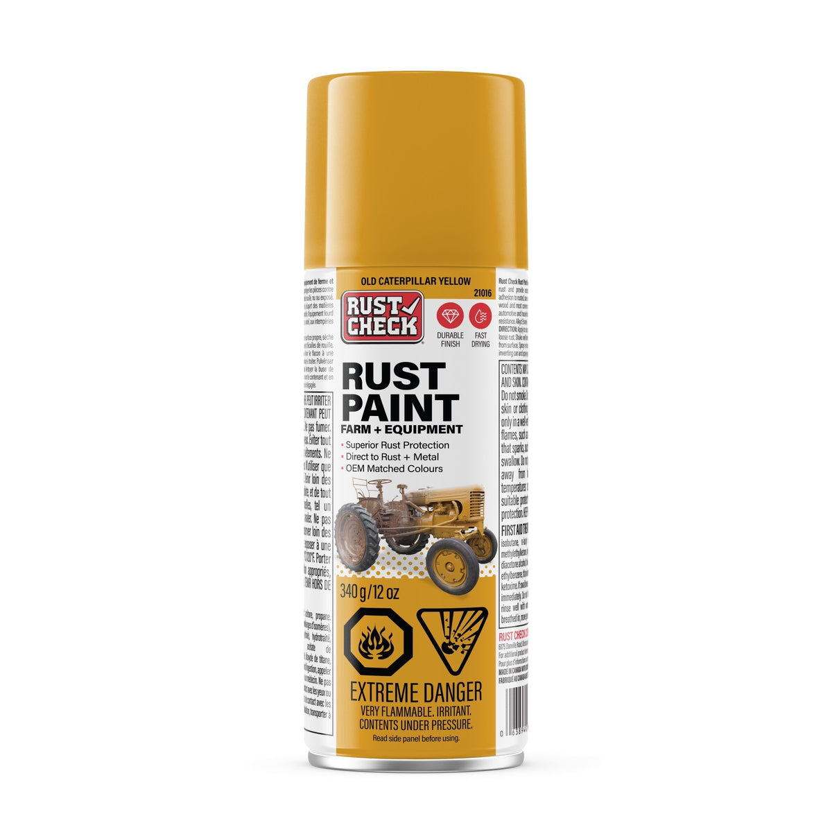 Rust Check Farm & Implement Paint Aerosol — 340 g — Old Caterpillar Yellow