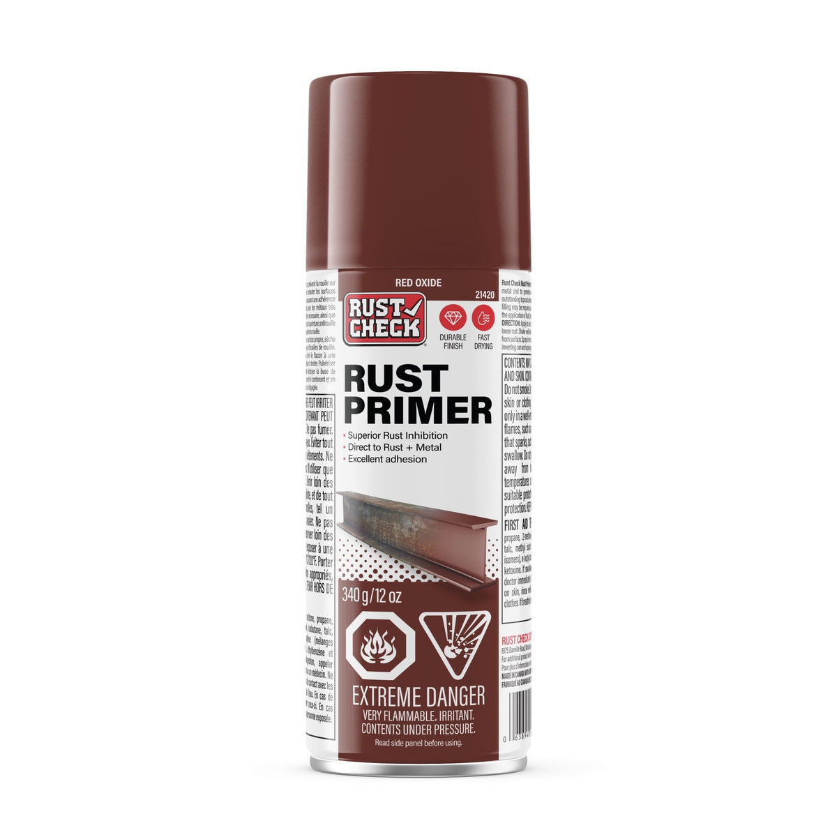 Rust Check Rust Paint Primer Aerosol — 340 g — Red oxide